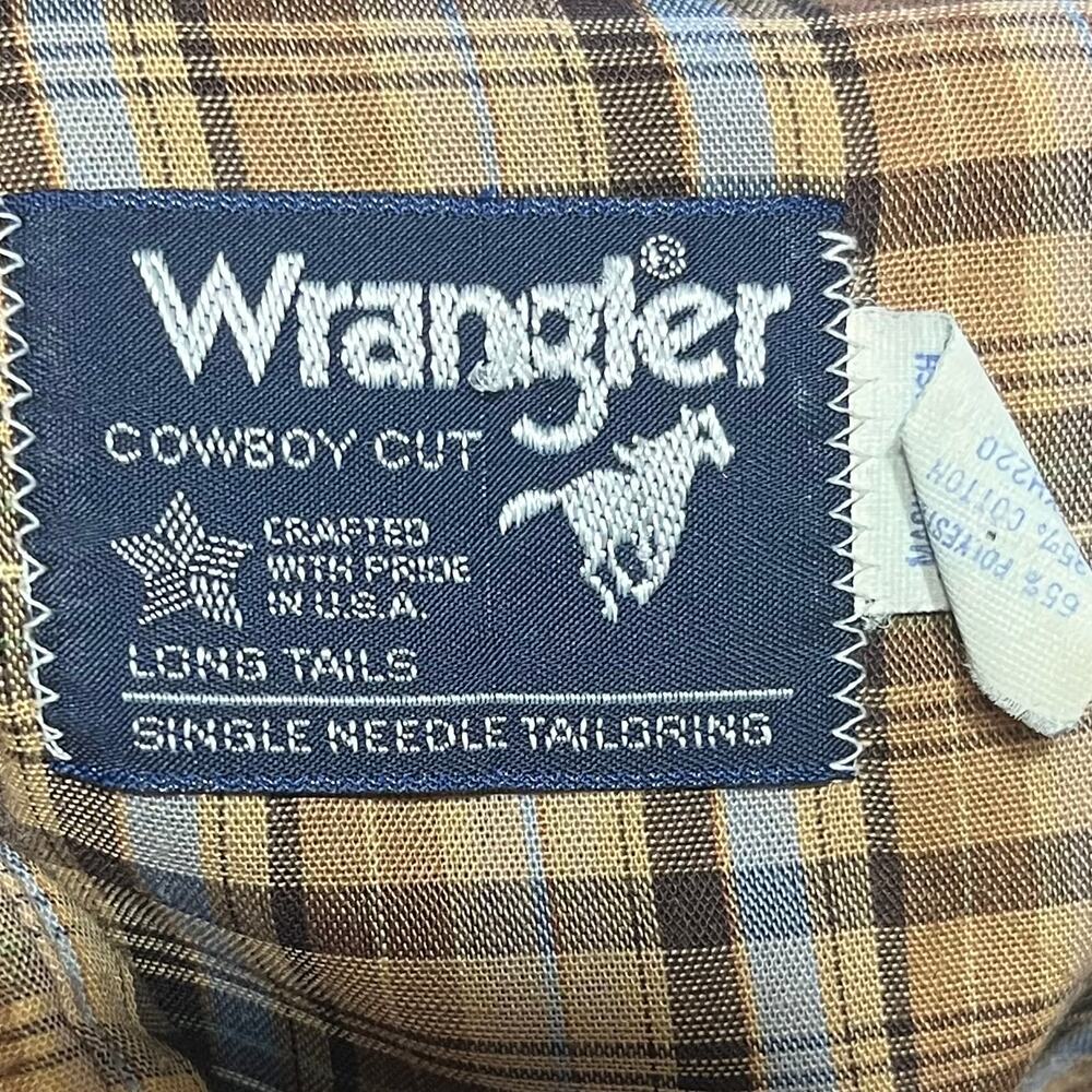 VTG 70s Wrangler Cowboy Cut Long Tails 15.5-36 USA Made Pearl Snap Single Needle - Picture 5 of 7